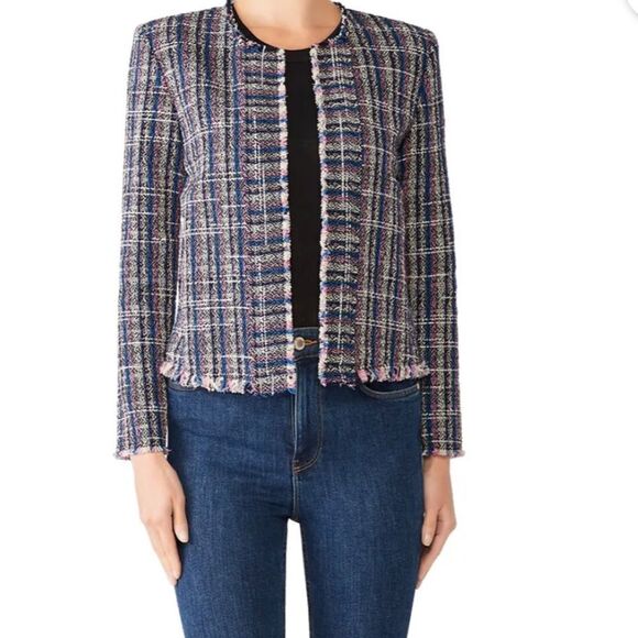 Iro Frannie Plaid Fringe Cropped Open Blazer | Size 4 - Picture 1 of 9